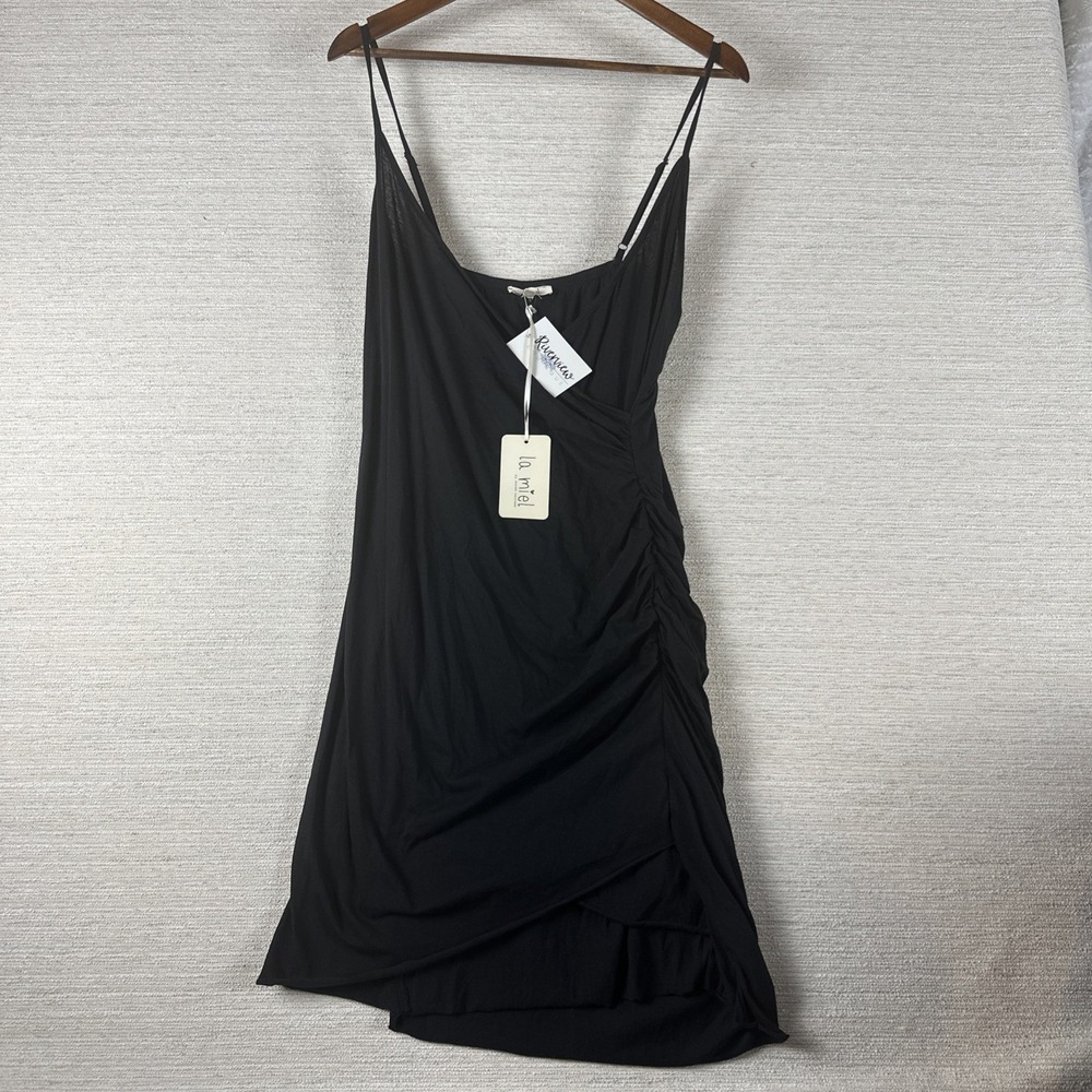 La Miel by Hyped Unicorn Ruched Mini Tank Dress Black Women's Large Asymmetrical